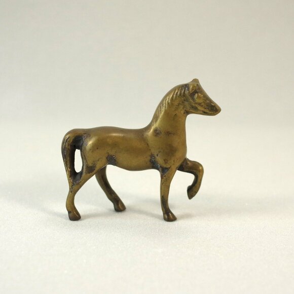 Vintage Primitive Brass Horse Figurine, Walking Pose - Picture 2 of 6